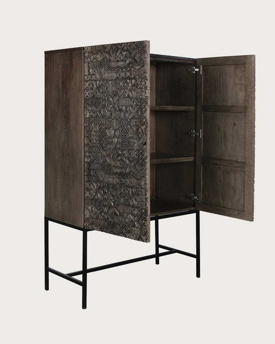 Hawái - Gabinete negro en madera maciza de mango tallada
