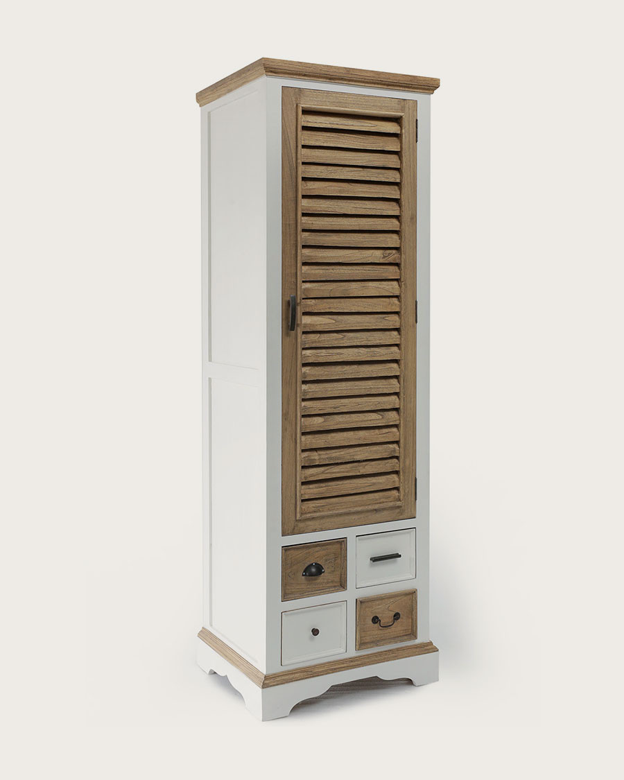 Inda - Small wardrobe in solid white and natural Mindy