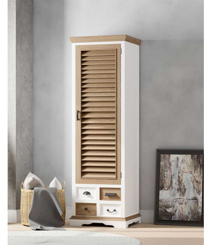 Inda - Small wardrobe in solid white and natural Mindy