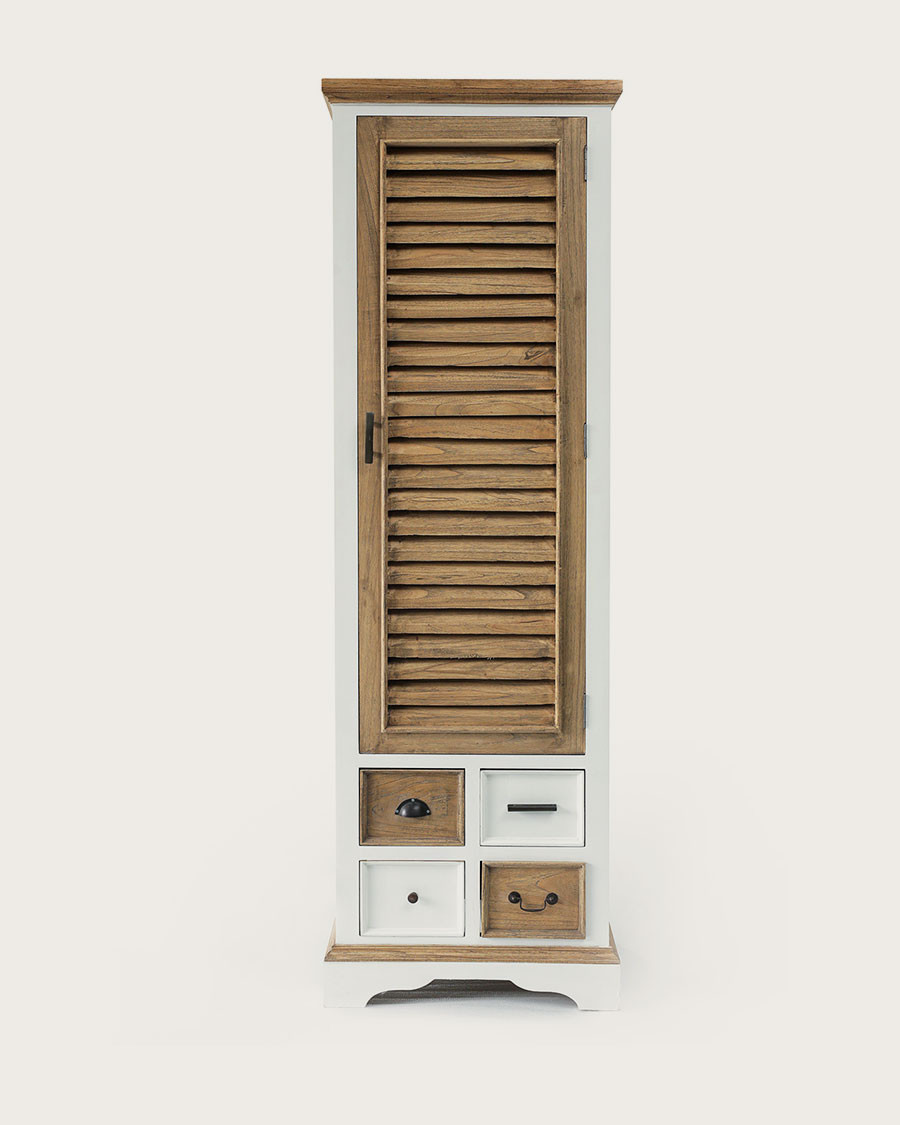 Inda - Kleiner Schrank aus massivem, weißem und naturbelassenem Mindy-Holz
