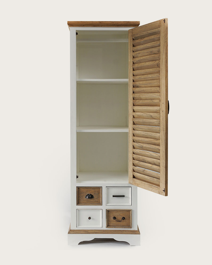Inda - Kleiner Kleiderschrank in Weiß und Natur Mindy