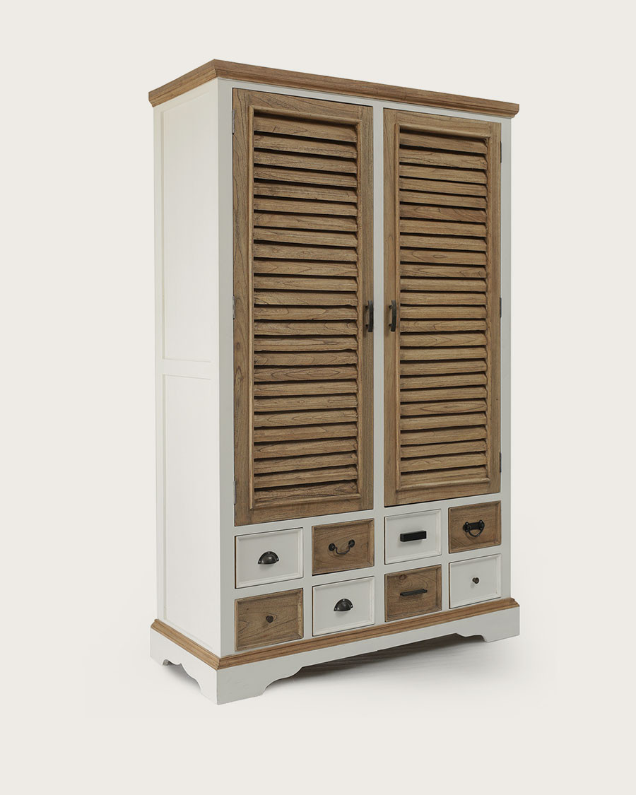 Inda - Large two tone wardrobe in white and natural solid mindi wood