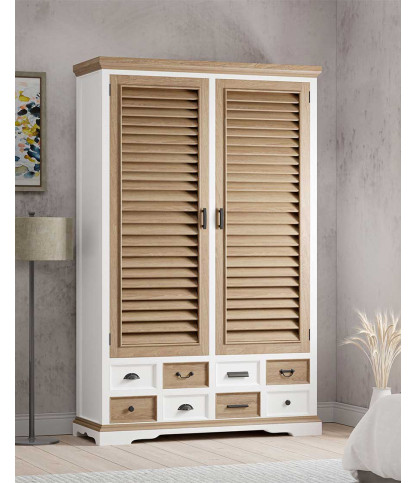 Inda - Large two tone wardrobe in white and natural solid mindi wood