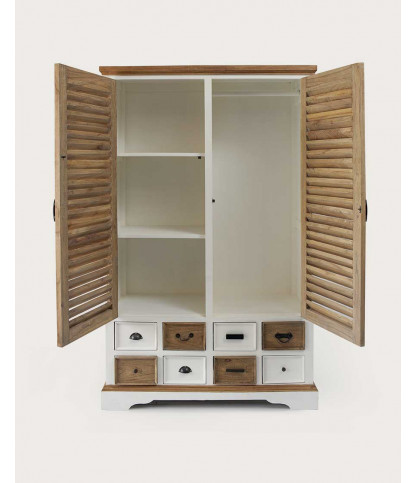 Inda - Grande armoire bicolore blanche et naturelle en bois de mindi massif