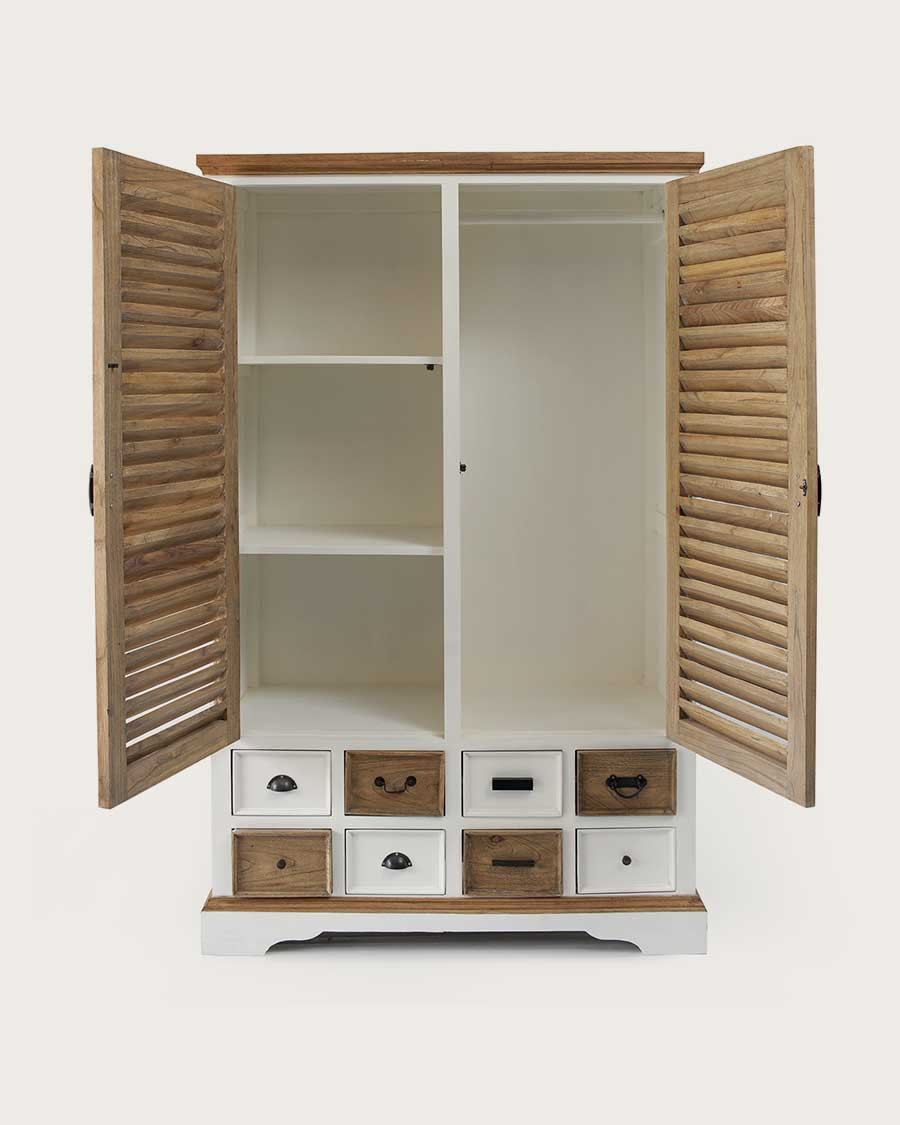 Inda - Large white and natural wardrobe in solid Mindy