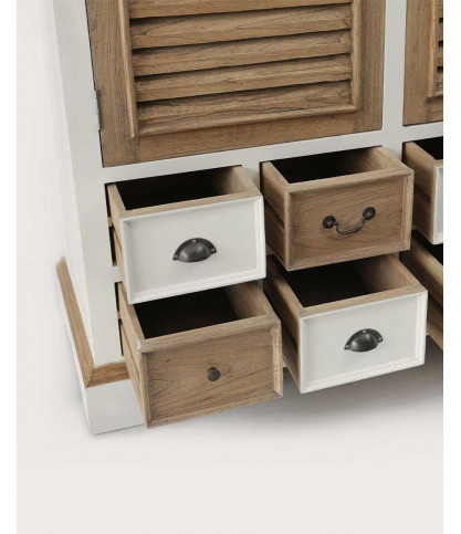 Inda - Großer weißer und natürlicher Kleiderschrank aus massivem Mindy