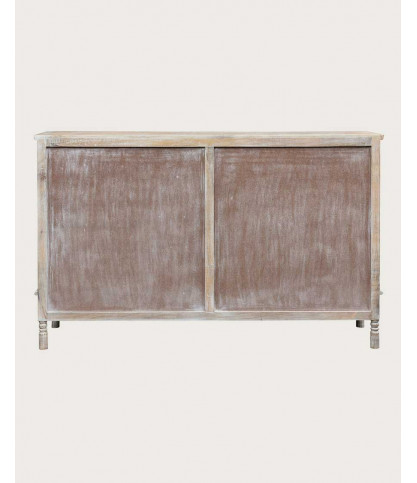 Mala - High sideboard with 4 doors in solid carved mango wood 160 cm