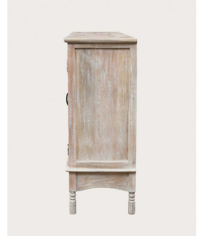 Mala - Aparador alto con 4 puertas en madera maciza de mango tallada, 160 cm