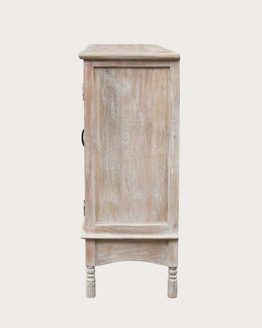 Mala - High sideboard with 4 doors in solid carved mango wood 160 cm