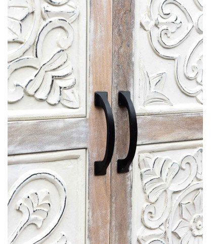 Mala - High sideboard with 4 doors in solid carved mango wood 160 cm