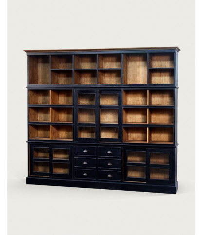 London - Grande libreria nera e naturale in legno massello di Mindy