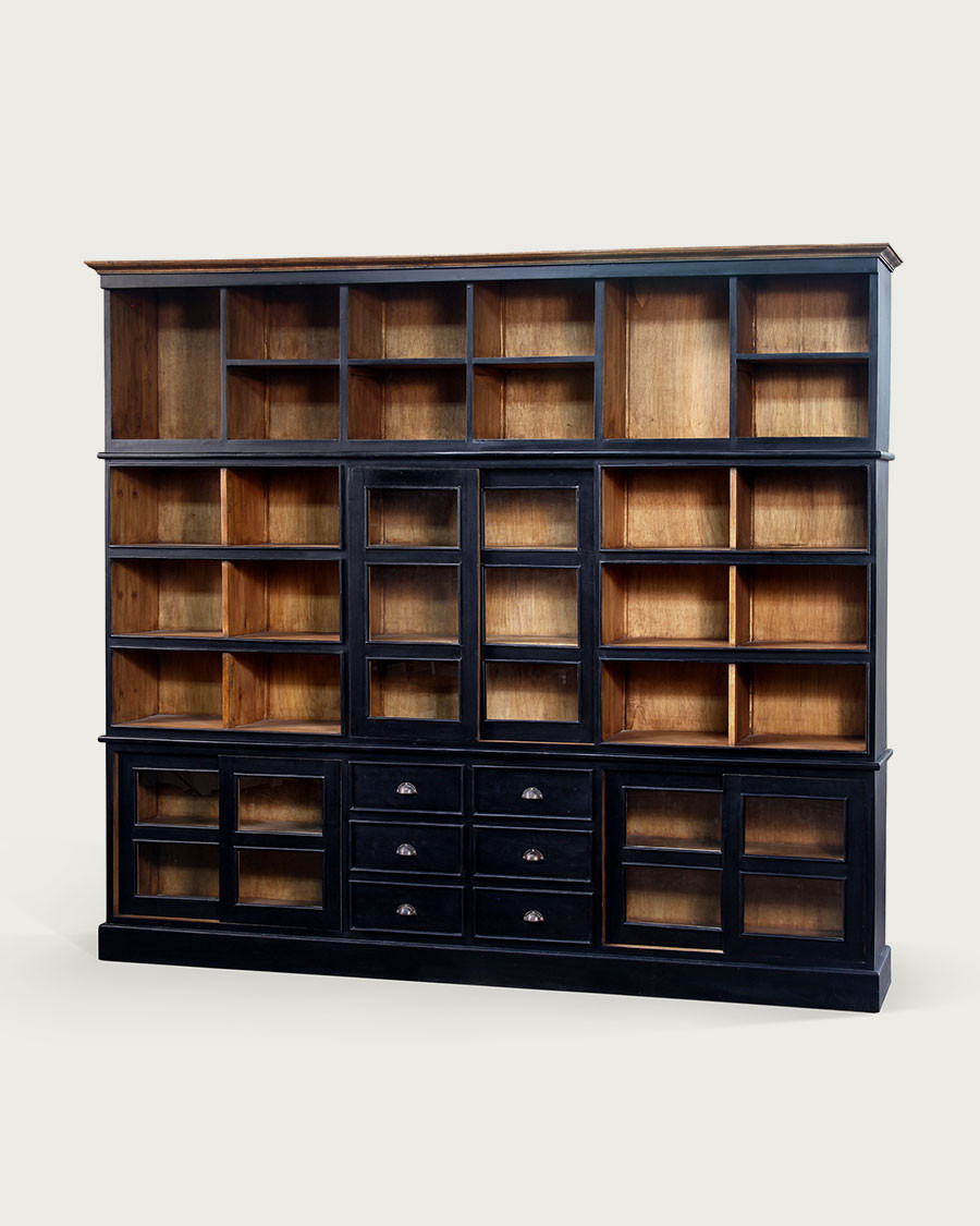 London - Large black and natural bookcase in solid Mindy