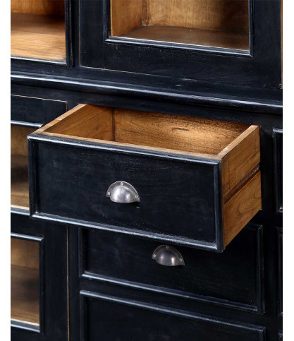 London - Large black and natural bookcase in solid Mindy
