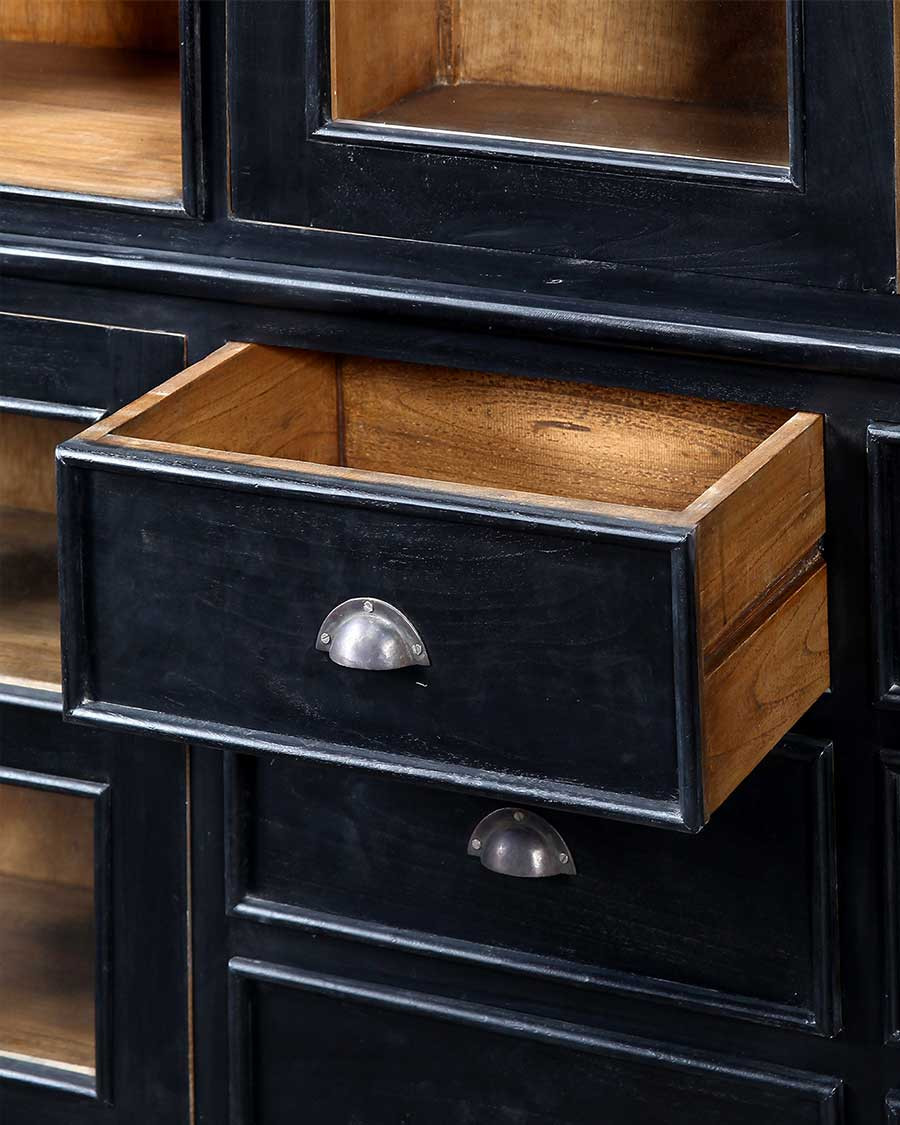 London - Großes Bücherregal in Schwarz und Natur aus massivem Mindyholz