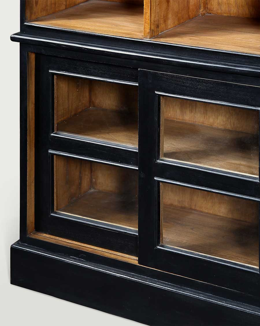London - Large black and natural bookcase in solid Mindy