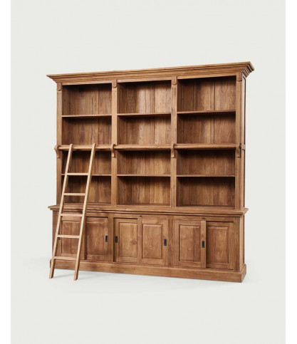 Mahara - Grande libreria in teak massello con scala