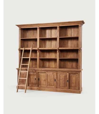 Mahara - Großes, massives Teakholz-Bücherregal mit Leiter
