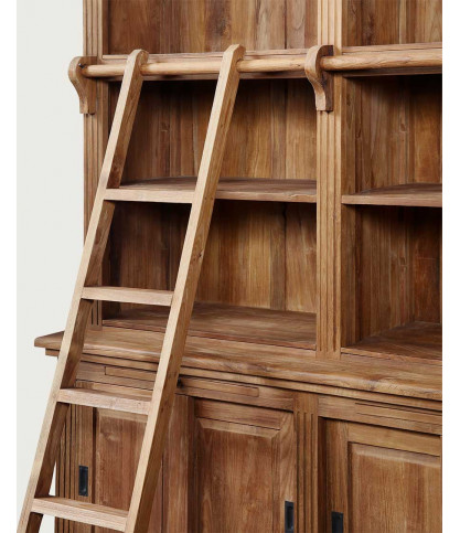 Mahara - Gran librería de teca maciza con escalera