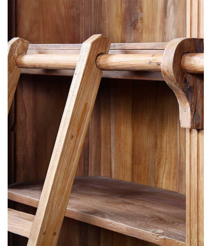 Mahara - Gran librería de teca maciza con escalera