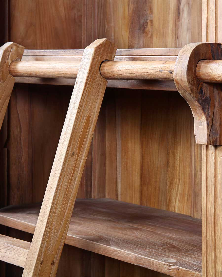 Mahara - Gran librería de teca maciza con escalera