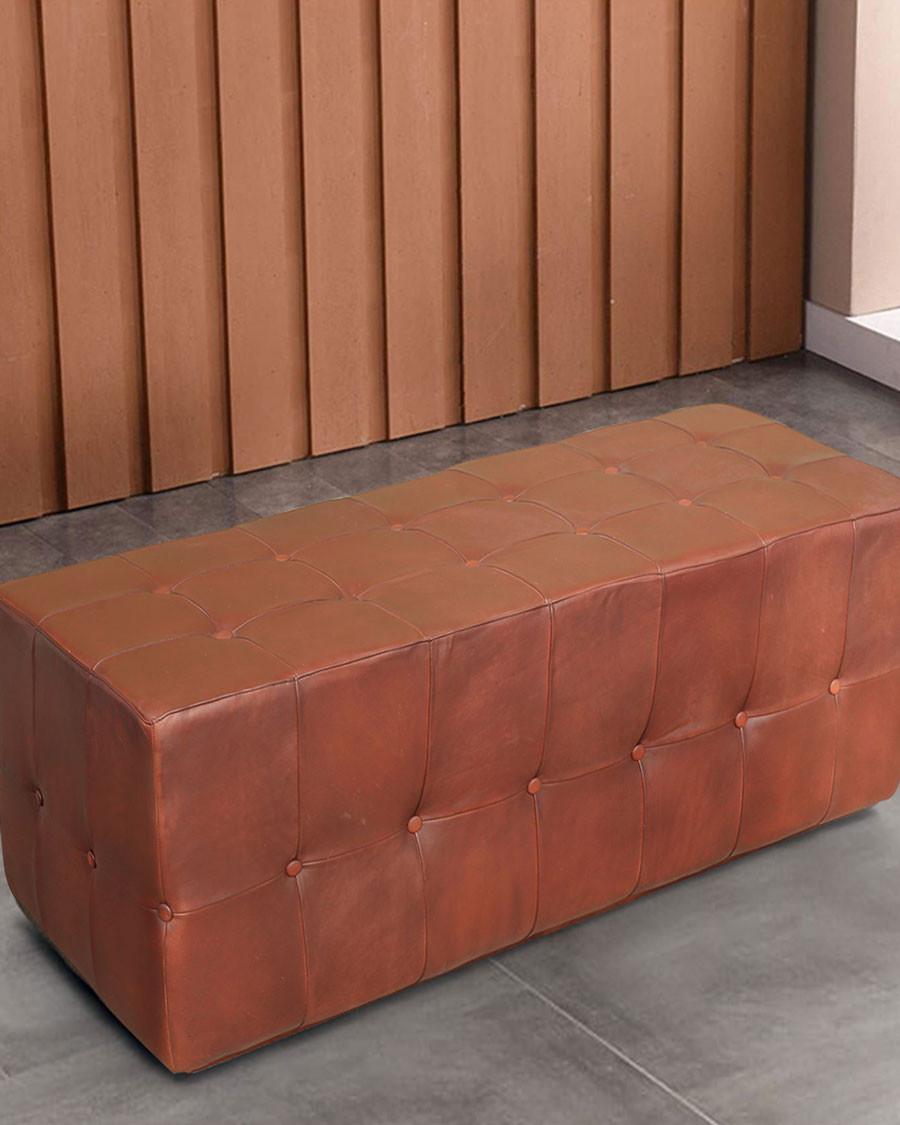 Palm - Upholstered bench in brown tufted leather