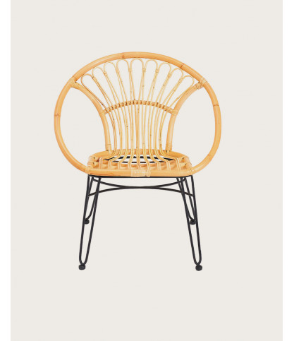 Naga - Natural rattan armchair with metal legs