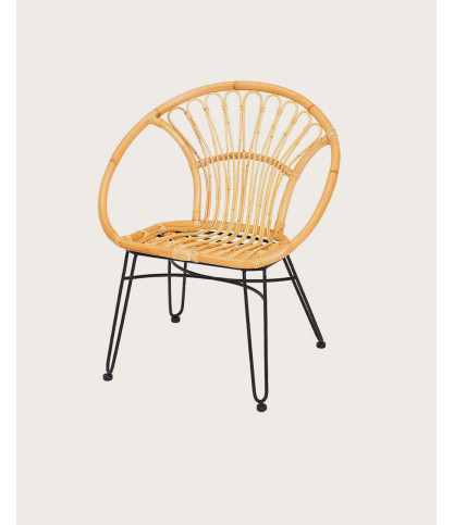 Naga - Natural rattan armchair with metal legs