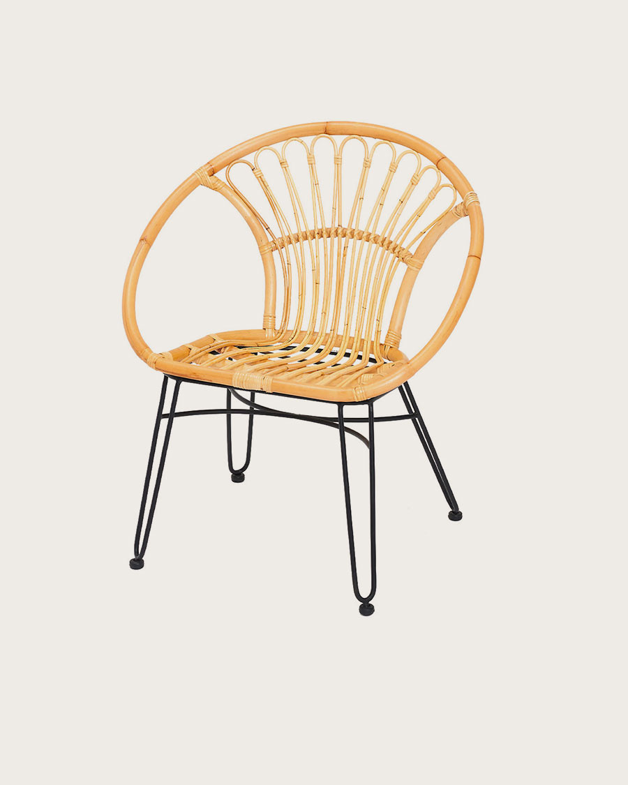 Naga - Sillón de ratán natural con patas metálicas