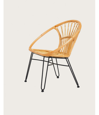 Naga - Natural rattan armchair with metal legs