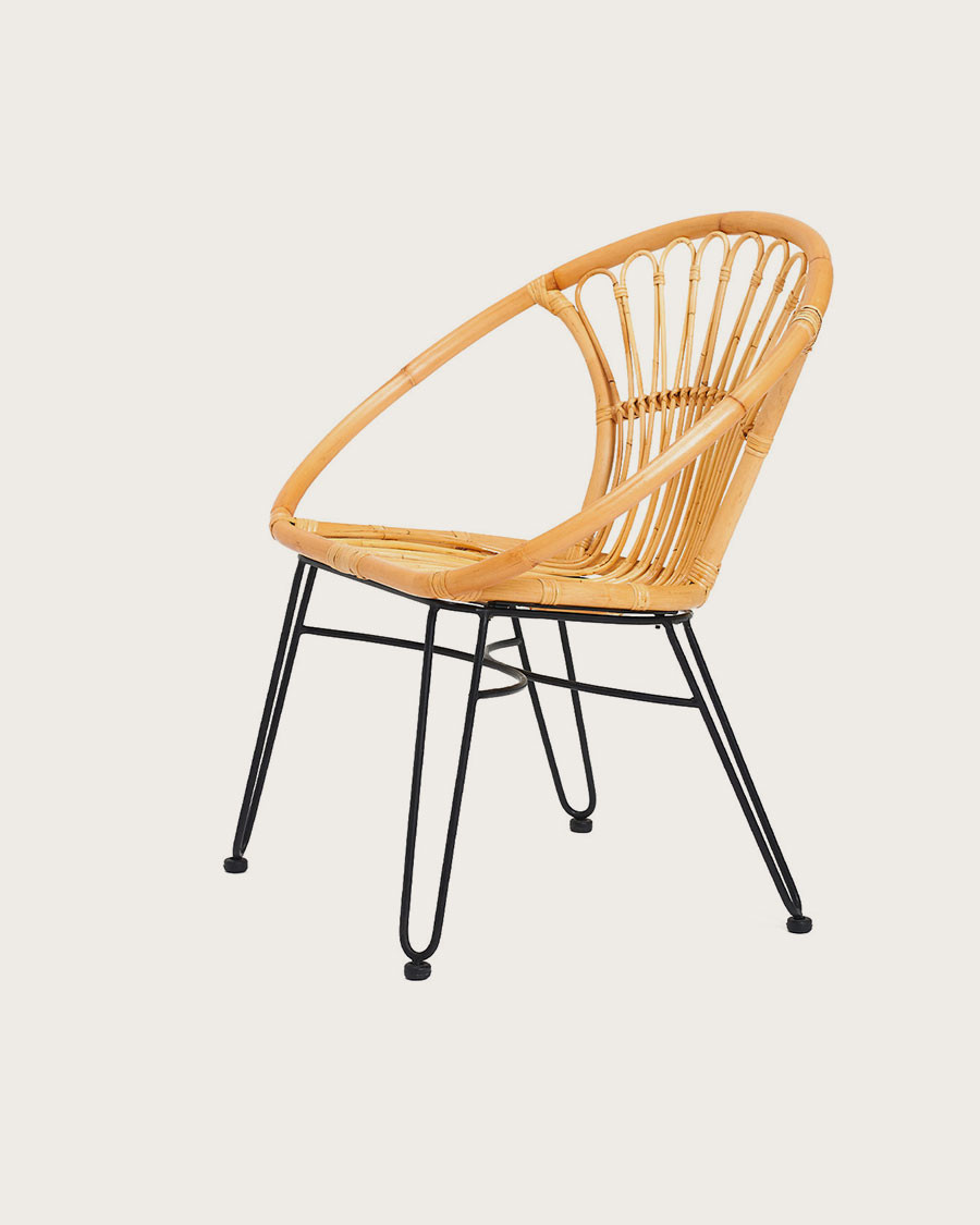 Naga - Sillón de ratán natural con patas metálicas