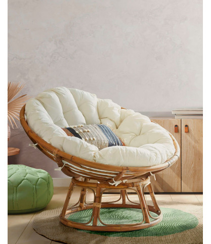 Paipai - Round rattan armchair with white cushion
