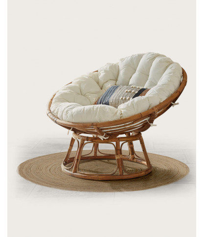 Paipai - Round rattan armchair with white cushion