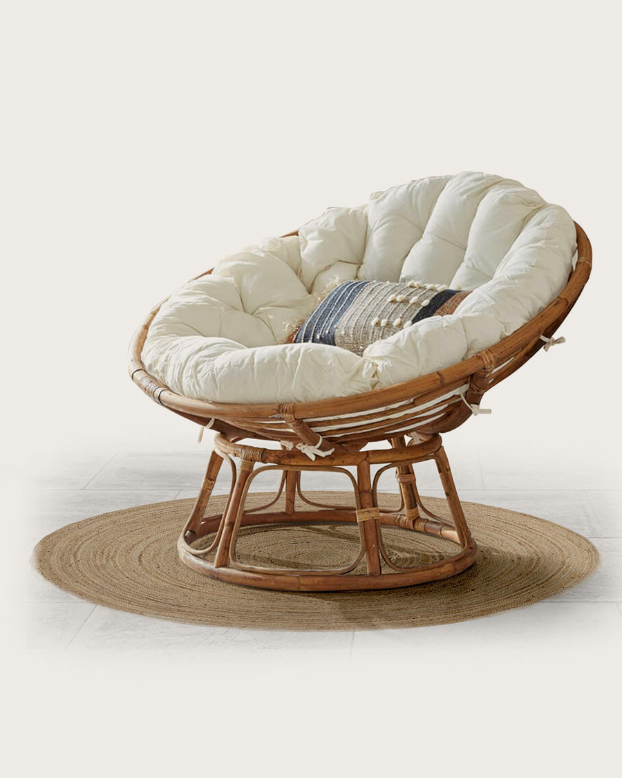 Paipai - Sillón redondo de ratán con cojín blanco