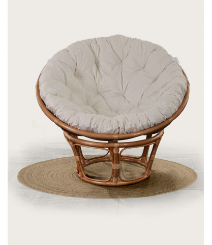Paipai - Round rattan armchair with white cushion
