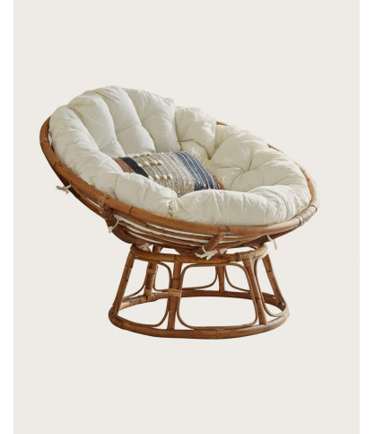 Paipai - Round rattan armchair with white cushion