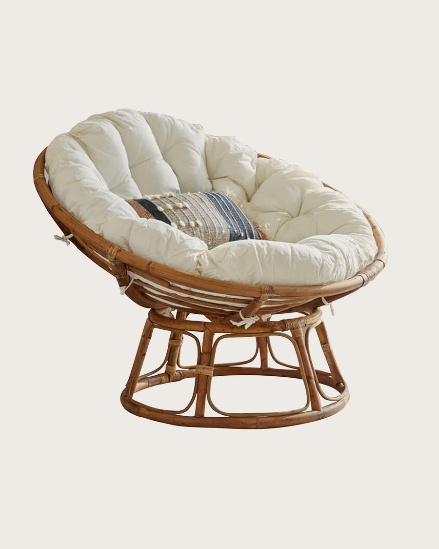 Paipai - Sillón redondo de ratán con cojín blanco