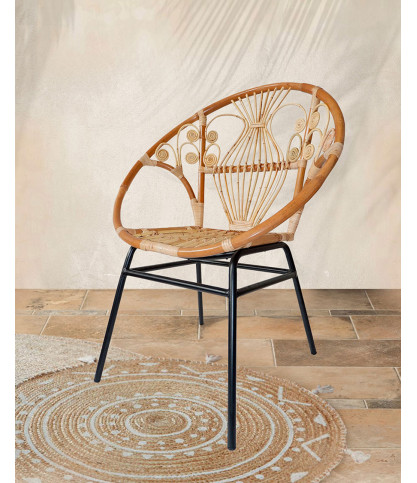 Timea - Vintage-Rattanstuhl mit Metallbeinen
