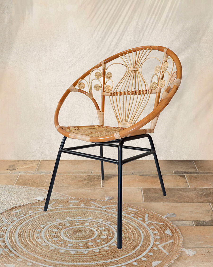 Timea - Vintage-Rattanstuhl mit Metallbeinen