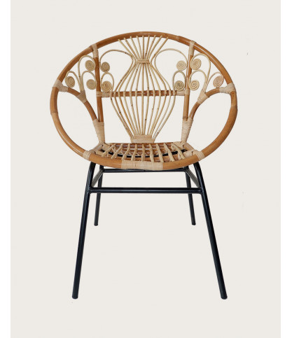 Timea - Vintage-Rattanstuhl mit Metallbeinen