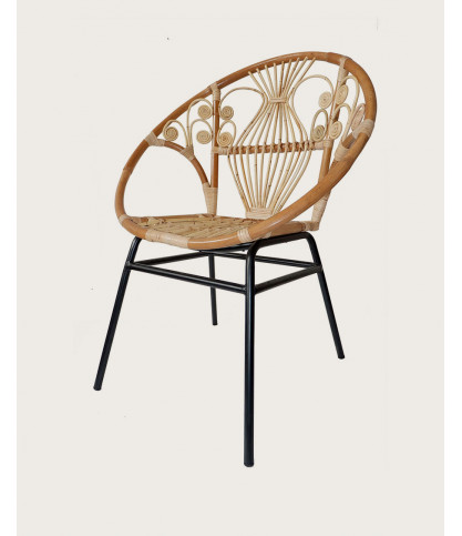 Timea - Sedia vintage in rattan con gambe in metallo