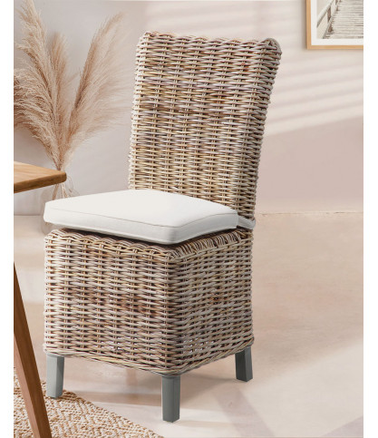 Neya - Sedia da giardino in rattan con cuscino bianco