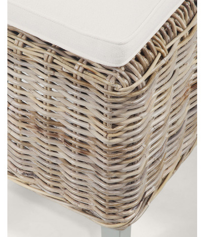 Neya - Sedia da giardino in rattan con cuscino bianco