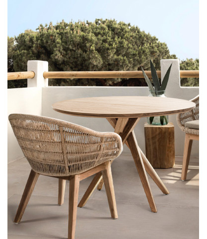 Shiraz - Table repas ronde en teck massif D110 cm 4/6 pers.