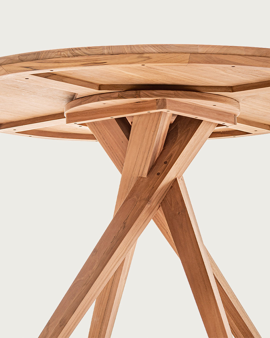 Shiraz - Tavolo da pranzo rotondo in teak massello, diametro 110 cm, 4/6 persone