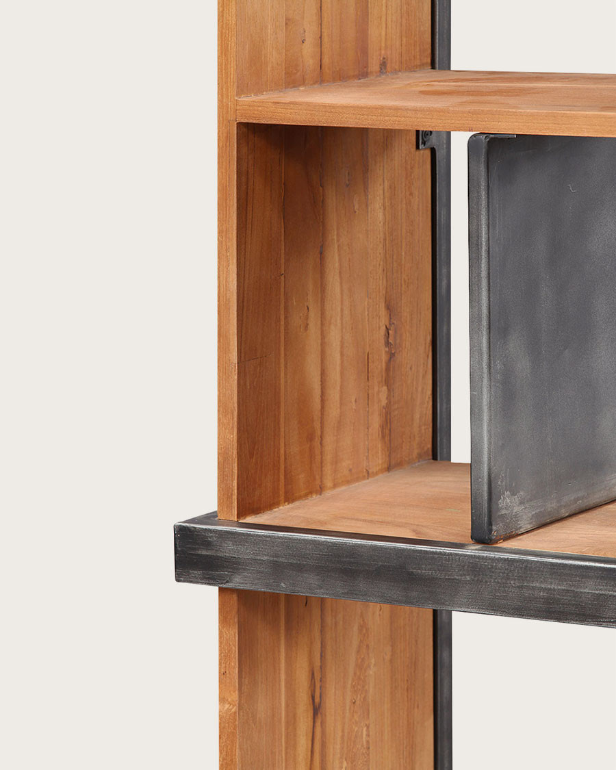 Ila - Industrial shelf in solid teak and metal