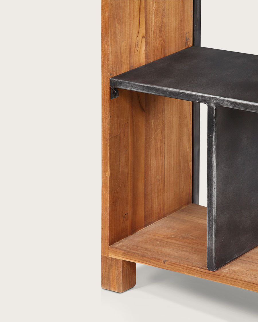 Ila - Industrial shelf in solid teak and metal