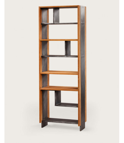 Uma - Industrial shelf in solid teak and metal