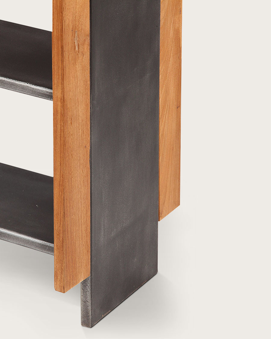 Uma - Industrial shelf in solid teak and metal