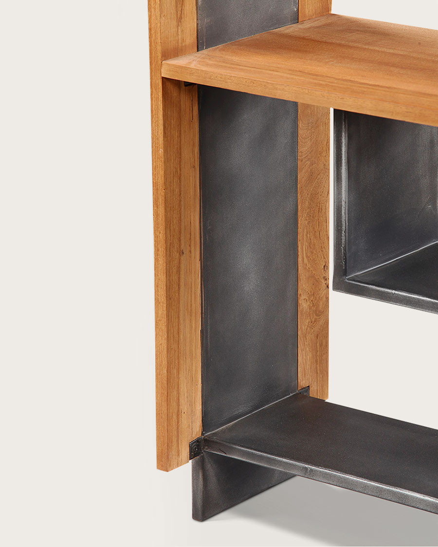 Uma - Industrial shelf in solid teak and metal