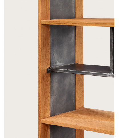 Uma - Industrial shelf in solid teak and metal